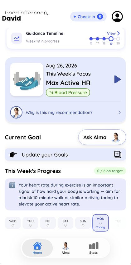 Home screen with This Week's Focus and guidance timeline